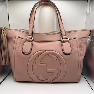 Gucci Blush Pink Pebbled Leather Tote with Tassel